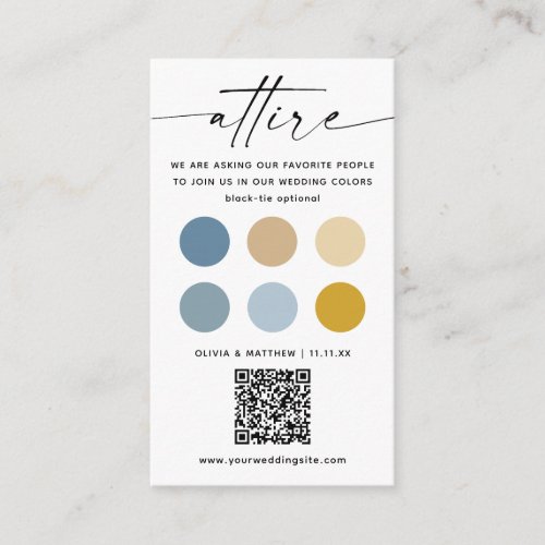 Blue Yellow wedding attire dress code palette  QR Enclosure Card