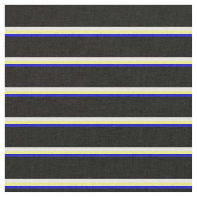 Blue, Yellow, White, and Black Striped Pattern Fabric (Close Up)