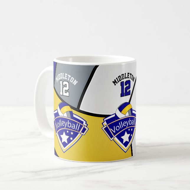 Blue, Yellow, White and Gray Volleyball  Coffee Mug (Front Left)