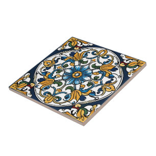 Blue Yellow White Black Azuleju Spanish Moroccan Ceramic Tile