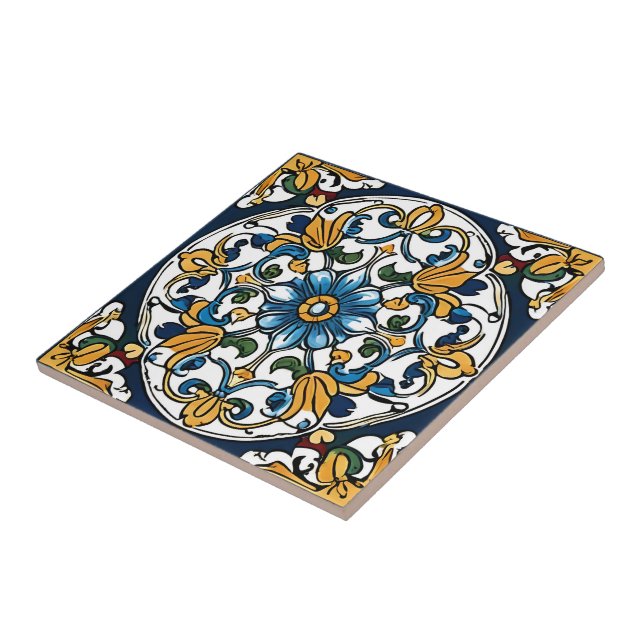 Blue Yellow White Black Azuleju Spanish Moroccan Ceramic Tile (Side)