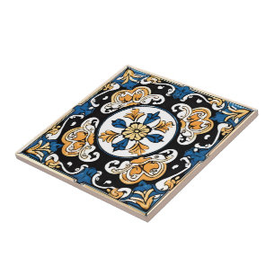 Blue Yellow White Black Azuleju Spanish Moroccan Ceramic Tile