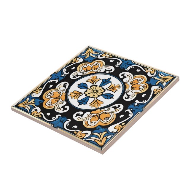 Blue Yellow White Black Azuleju Spanish Moroccan Ceramic Tile (Side)