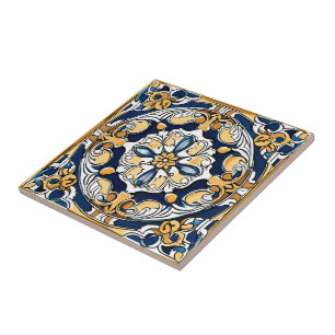 Blue Yellow White Black Azuleju Spanish Moroccan Ceramic Tile