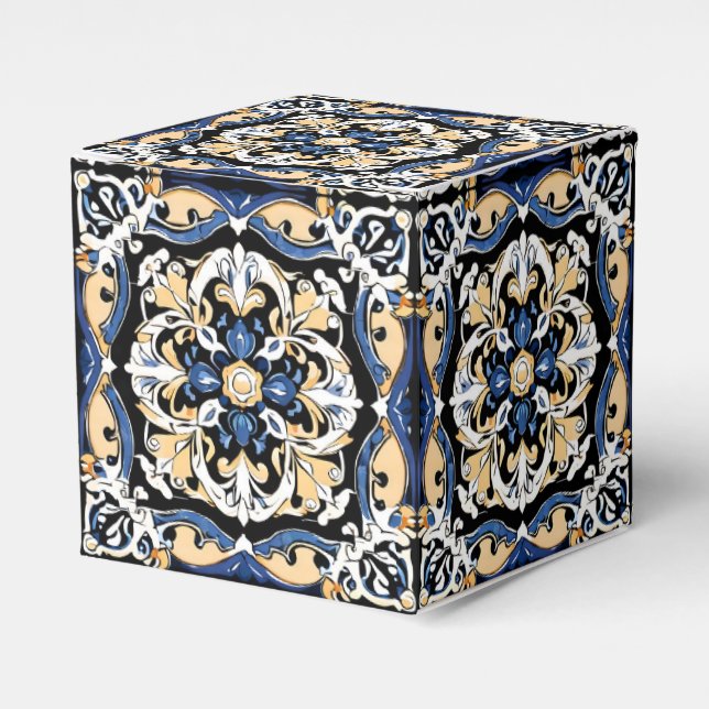 Blue Yellow White Black Azuleju Spanish Moroccan Favor Boxes (Front Side)