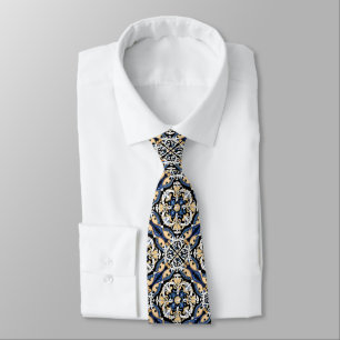 Blue Yellow White Black Azuleju Spanish Moroccan Neck Tie