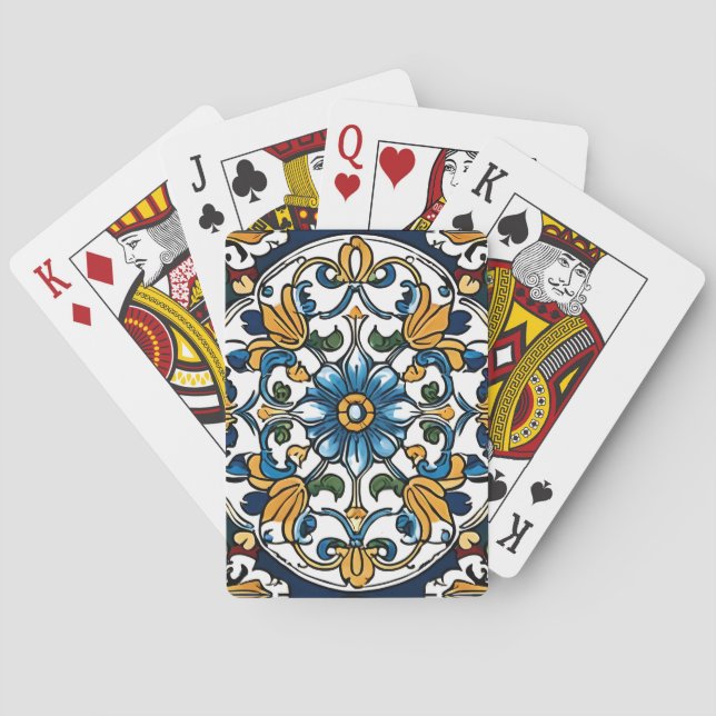 Blue Yellow White Black Azuleju Spanish Moroccan Poker Cards (Back)