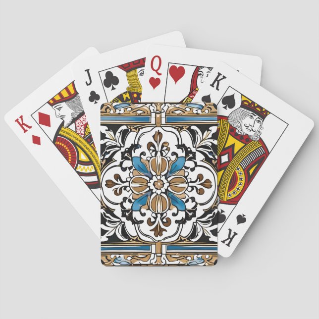 Blue Yellow White Black Azuleju Spanish Moroccan Poker Cards (Back)