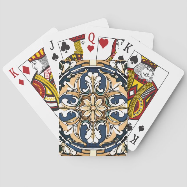 Blue Yellow White Black Azuleju Spanish Moroccan Poker Cards (Back)
