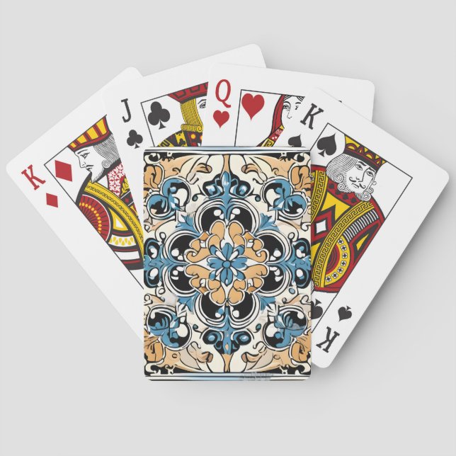 Blue Yellow White Black Azuleju Spanish Moroccan Poker Cards (Back)