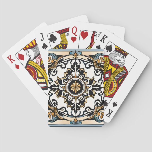 Blue Yellow White Black Azuleju Spanish Moroccan Poker Cards (Back)
