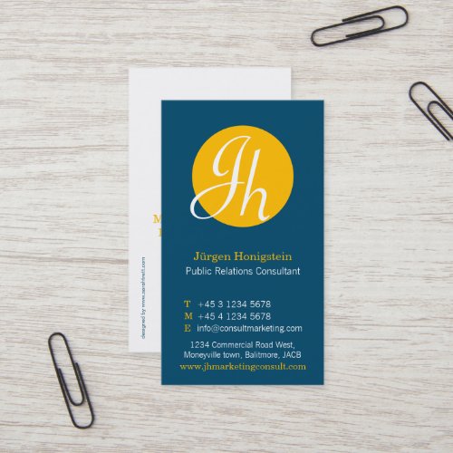 Blue yellow white circle initial modern business card
