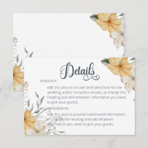 Blue Yellow & White Floral Wedding Details Enclosure Card