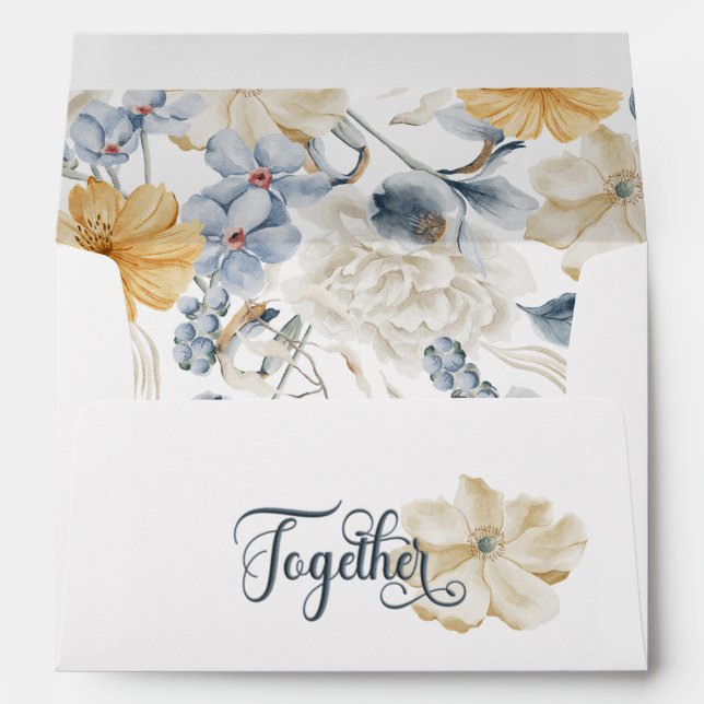 Blue Yellow & White Floral Wedding Envelope (Back (Bottom))
