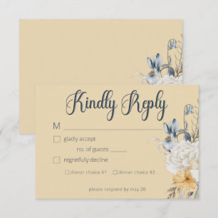 Blue Yellow & White Floral Wedding RSVP Card