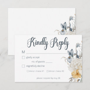 Blue Yellow & White Floral Wedding RSVP Card