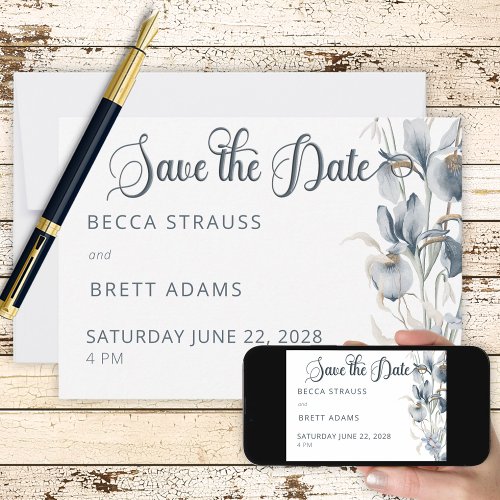 Blue Yellow  White Floral Wedding Save The Date