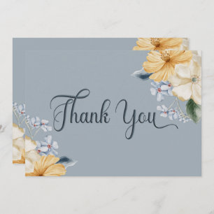 Blue Yellow & White Floral Wedding Thank You Card