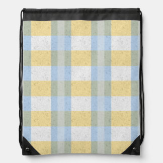 Blue Yellow White Pastel Plaid Drawstring Bag