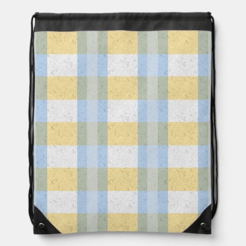 Blue Yellow White Pastel Plaid Drawstring Bag