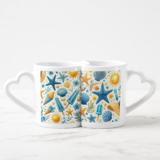 BLUE YELLOW WHITE SUMMER THEMED ITEMS COFFEE MUG SET