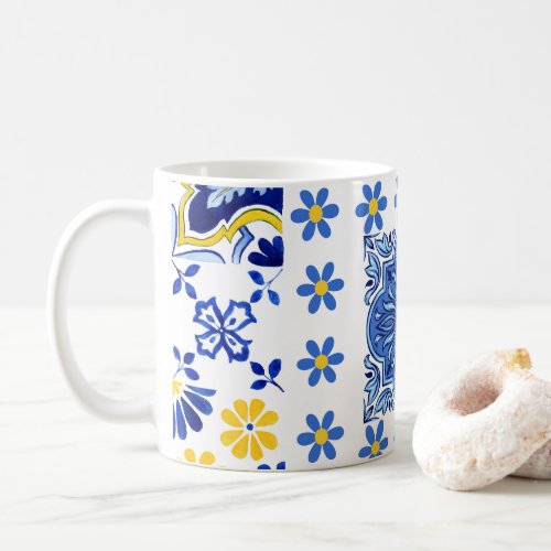 Blue Yellow White Talavera Inspired Mug 