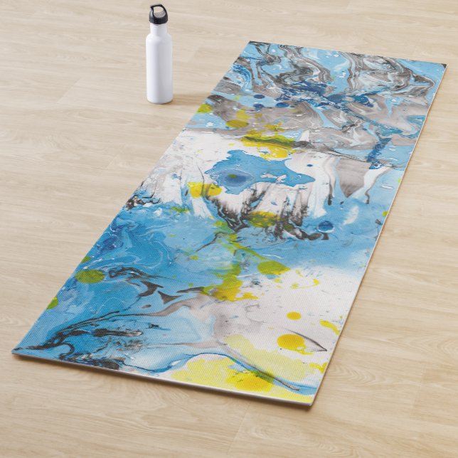 Blue Yellow White Trendy Modern Abstract Template Yoga Mat (In Situ)