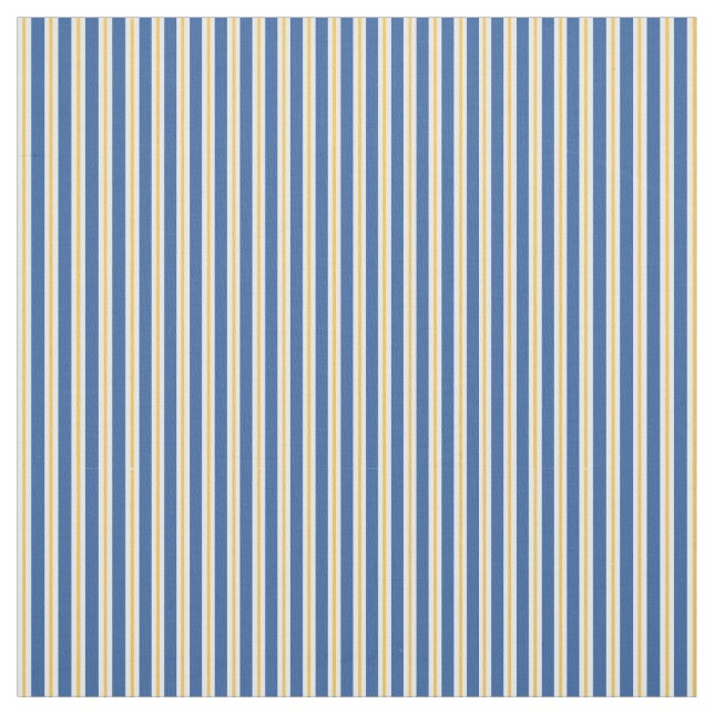 Blue Yellow White Vertical Stripe Fabric (Swatch)