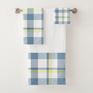 Blue Yellow White Watercolor Plaid Bath Towel Set