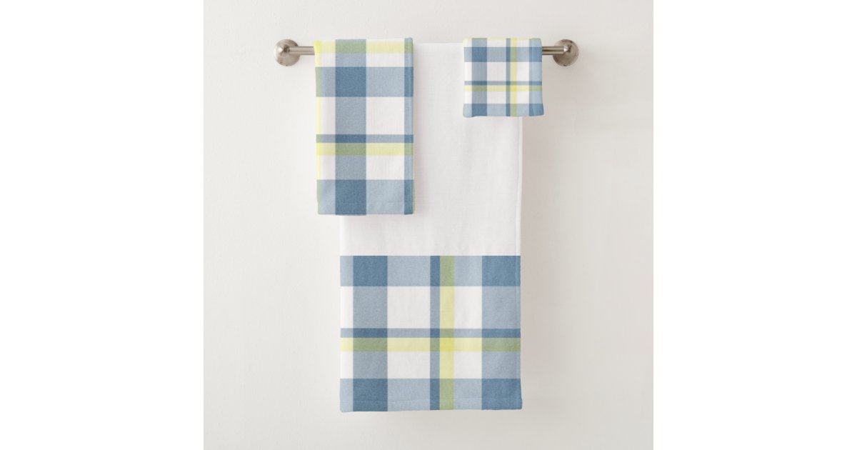 Blue Yellow White Watercolor Plaid Bath Towel Set Zazzle