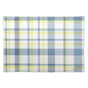 Blue Yellow White Watercolor Plaid Cloth Placemat