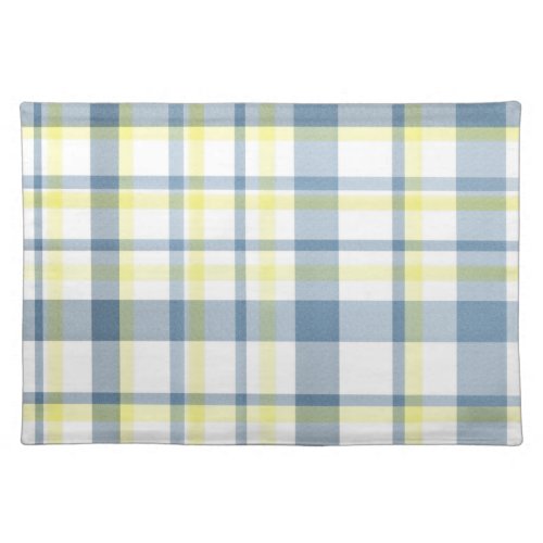 Blue Yellow White Watercolor Plaid Cloth Placemat