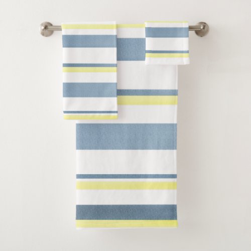 Blue Yellow White Watercolor Stripes Bath Towel Set