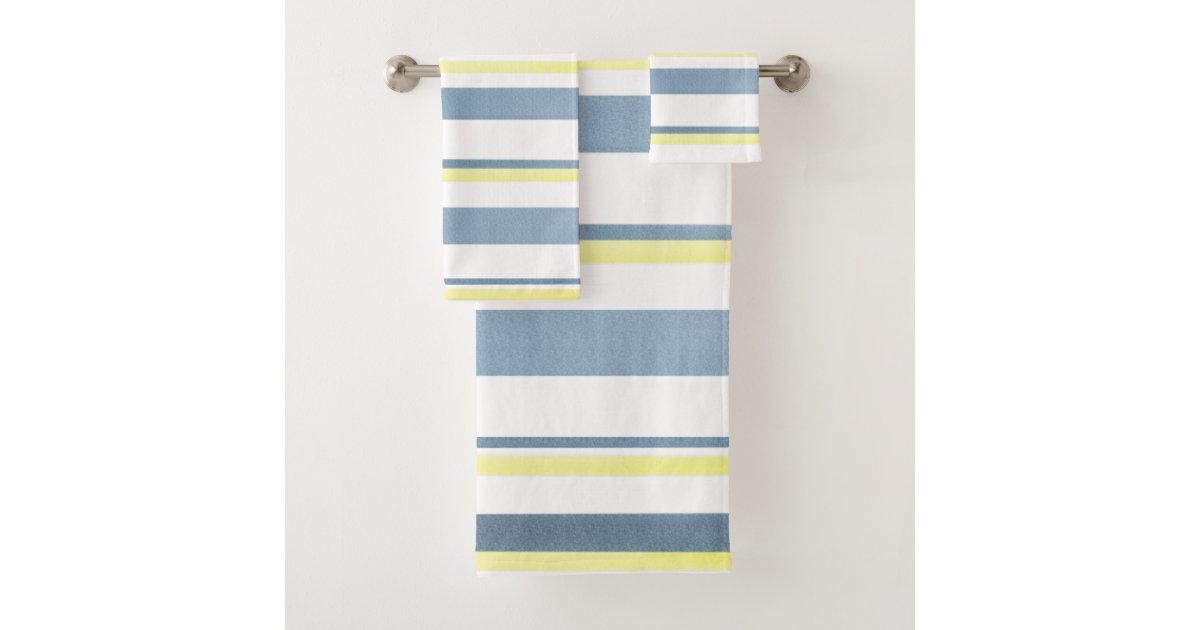 Blue Yellow White Watercolor Stripes Bath Towel Set ...