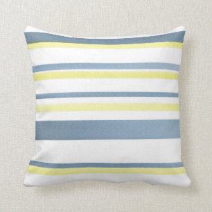 Blue Yellow White Watercolor Stripes Throw Pillow