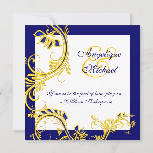 Blue yellow white wedding anniversary elegant invitations