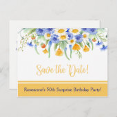 Blue Yellow White Wildflowers Save The Date Announcement Postcard (Front/Back)