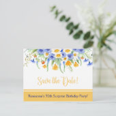 Blue Yellow White Wildflowers Save The Date Announcement Postcard (Standing Front)