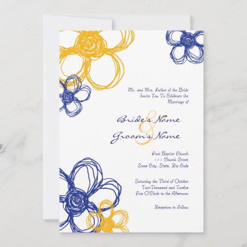 Blue &amp; Yellow Wild Flowers 5x7 Wedding Invitation