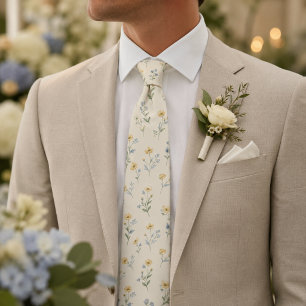 Blue & Yellow Wildflower Elegant Botanical Garden Neck Tie