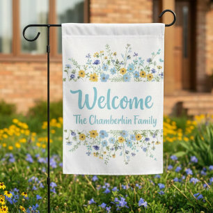 Blue Yellow Wildflower Family Housewarming Garden Flag
