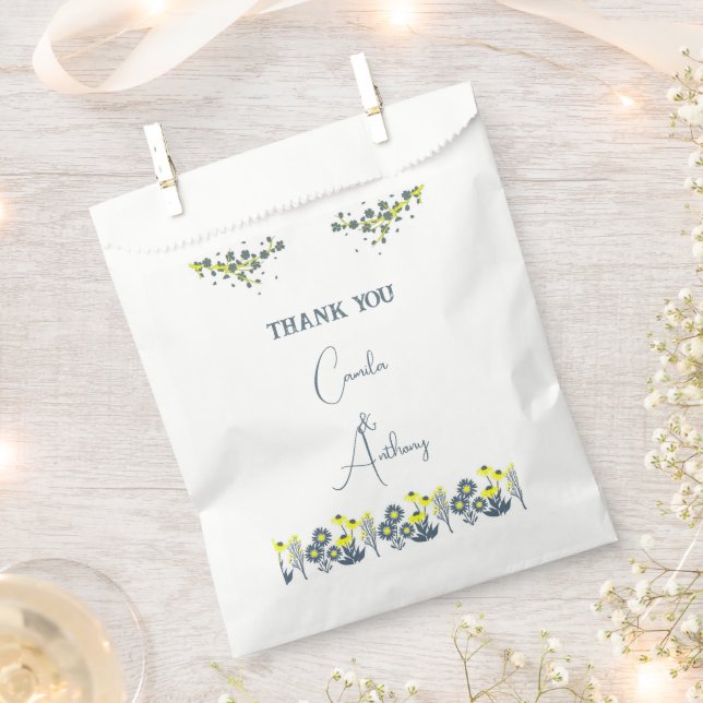 Blue Yellow Wildflower Floral Boho Wedding Favor Bag (Clipped)