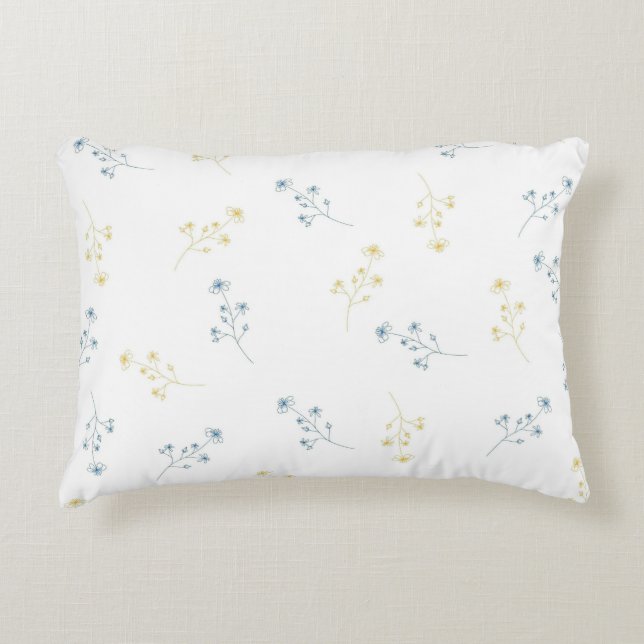 Blue Yellow Wildflower Pattern Accent Pillow (Front)
