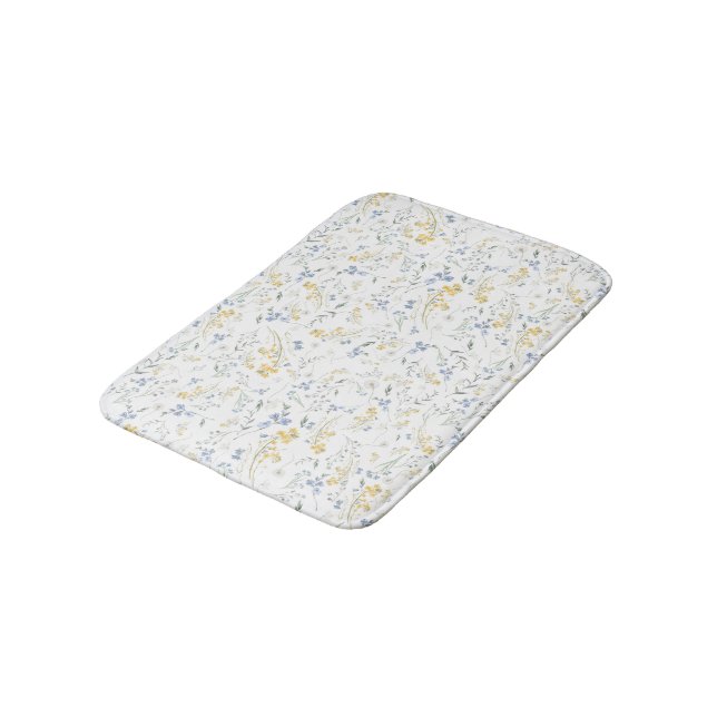 Blue Yellow Wildflower Pattern Bath Mat (Angled)
