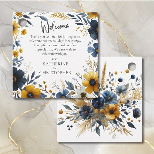 Blue Yellow Wildflower Wedding Welcome Gift Basket Favor Tags