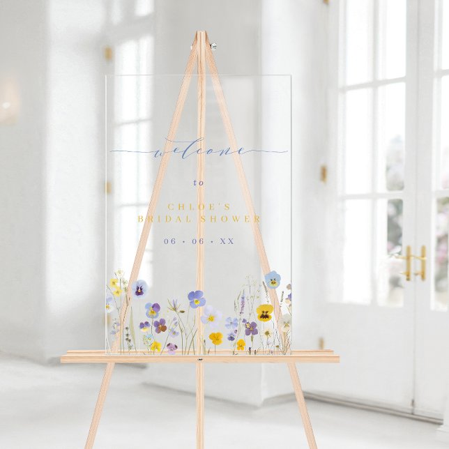 Blue & Yellow Wildflowers Bridal Shower Welcome Acrylic Sign (Creator Uploaded)