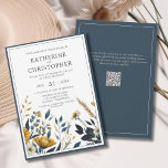 Blue Yellow Wildflowers Elegant Formal Wedding Invitation