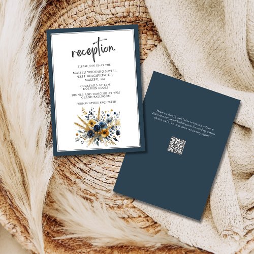 Blue Yellow Wildflowers Elegant Wedding Reception Enclosure Card
