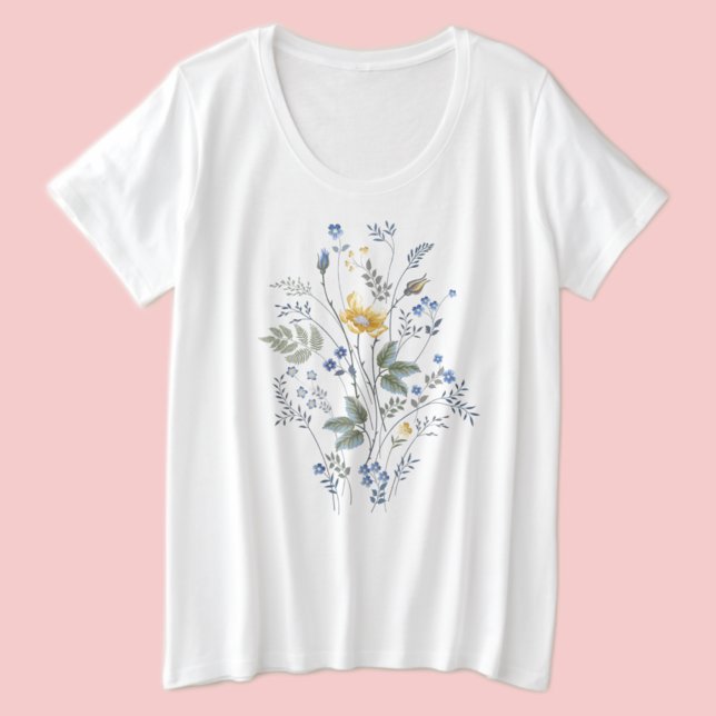 Blue & Yellow Wildflowers  Plus Size T-Shirt (Creator Uploaded)