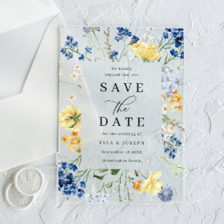 Blue & Yellow Wildflowers Wedding Save The Date